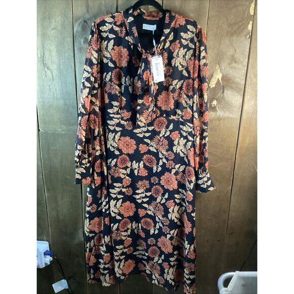 Estelle Autumnal Garden Long Sleeve Dress Black/ Brown Size 20W